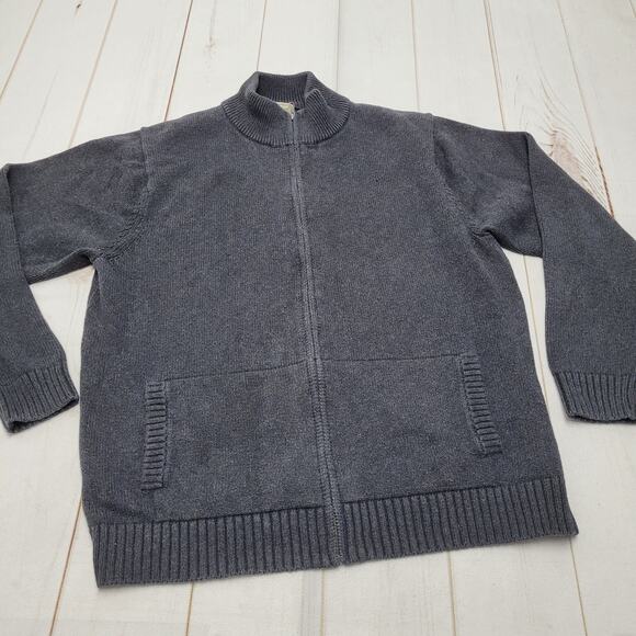 Vintage LL Bean gray sweater jacket full zip 100% cotton preppy - Picture 1 of 7